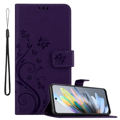 ZTE Blade A75 4G Pungetui Cover Blomster (Lilla)