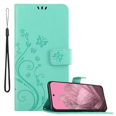 Google Pixel 9 Pungetui Cover Blomster (Turkis)