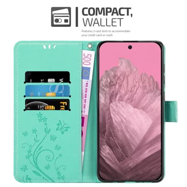 Google Pixel 9 Pungetui Cover Blomster (Turkis)