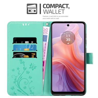 Motorola Moto E14 Pungetui Cover Blomster (Turkis)