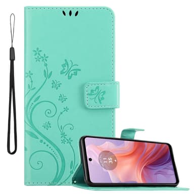 Motorola Moto E14 Pungetui Cover Blomster (Turkis)
