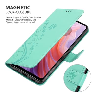 Motorola Moto E14 Pungetui Cover Blomster (Turkis)