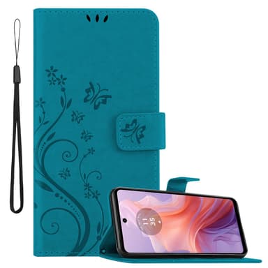 Motorola Moto E14 Pungetui Cover Blomster (Blå)