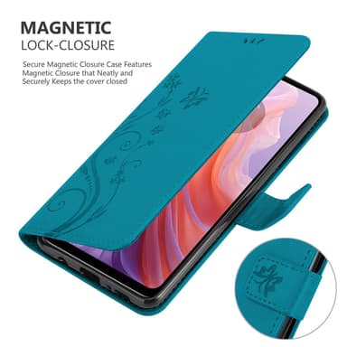 Motorola Moto E14 Pungetui Cover Blomster (Blå)