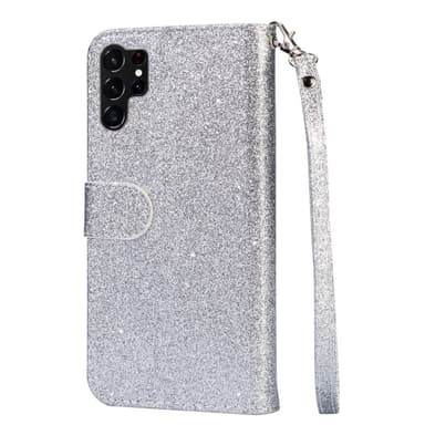 Til Samsung Galaxy S25 Ultra Stående Glittercover med Lynlåslomme - Sølv