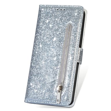 Til Samsung Galaxy S25 Ultra Stående Glittercover med Lynlåslomme - Sølv