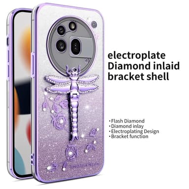 SKALO Nothing Phone (3a) Pro 5G KADEM Dragonfly Glitter Cover - Lilla