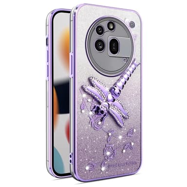 SKALO Nothing Phone (3a) Pro 5G KADEM Dragonfly Glitter Cover - Lilla