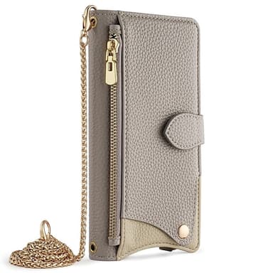 SKALO Samsung A56 5G Litchi Makeup Mirror Chain Flip Cover - Grå