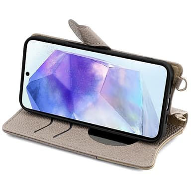 SKALO Samsung A56 5G Litchi Makeup Mirror Chain Flip Cover - Grå