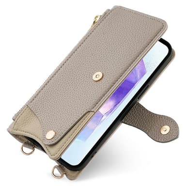 SKALO Samsung A56 5G Litchi Makeup Mirror Chain Flip Cover - Grå