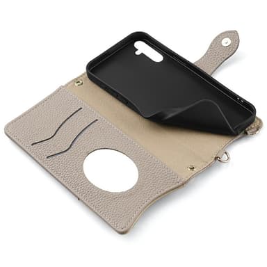 SKALO Samsung A56 5G Litchi Makeup Mirror Chain Flip Cover - Grå