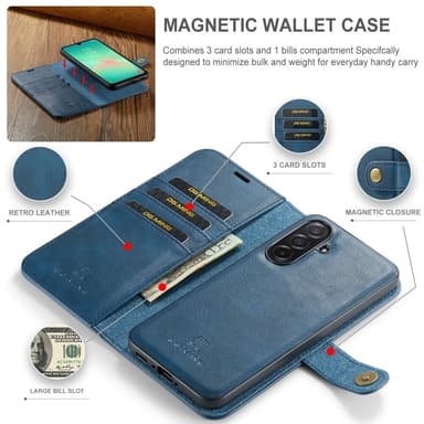 DG MING Samsung A26 5G 2-i-1 Magnet Flip Cover - Blå