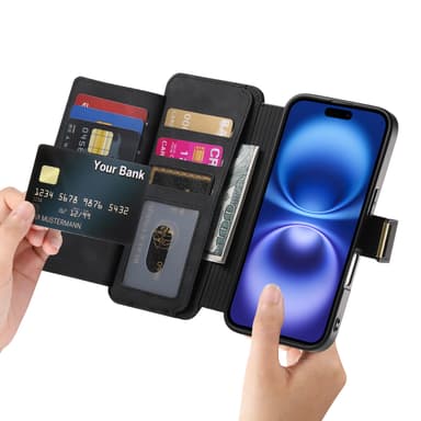 Wallet Phone Case til iPhone 15 med Ring & Stand