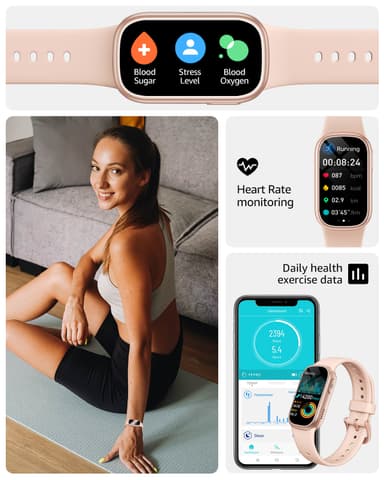 Smartwatch med EKG, pulsmåler, blodtryksmåler, søvnmåler, skridttæller Rose guld