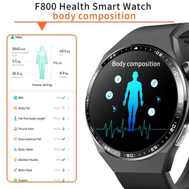 Smartwatch med EKG, kropskompositionsanalyse, blodsammensætningsanalyse (urinsyre, blodlipider) Sort silikone rem