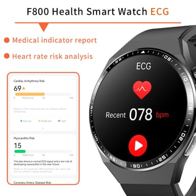 Smartwatch med EKG, kropskompositionsanalyse, blodsammensætningsanalyse (urinsyre, blodlipider) Sort silikone rem