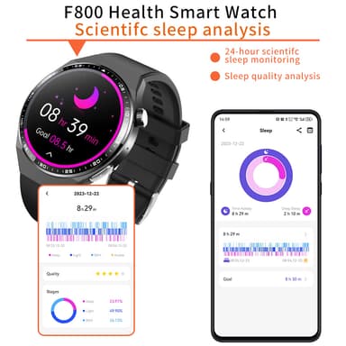 Smartwatch med EKG, kropskompositionsanalyse, blodsammensætningsanalyse (urinsyre, blodlipider) Sort silikone rem