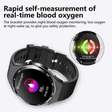 Smartwatch med EKG, kropskompositionsanalyse, blodsammensætningsanalyse (urinsyre, blodlipider) Sort silikone rem