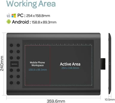 Professionel grafisk tegneblok med 12+16 programmeringsknapper. Kompatibel med Windows Mac Android og er batterifri
