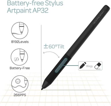 Professionel grafisk tegneblok med 12+16 programmeringsknapper. Kompatibel med Windows Mac Android og er batterifri