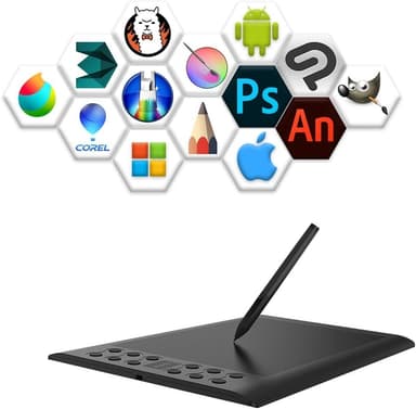 Professionel grafisk tegneblok med 12+16 programmeringsknapper. Kompatibel med Windows Mac Android og er batterifri
