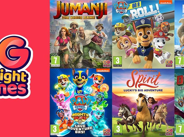 Billeder af forskellige spil og teksten Outright Games Banner