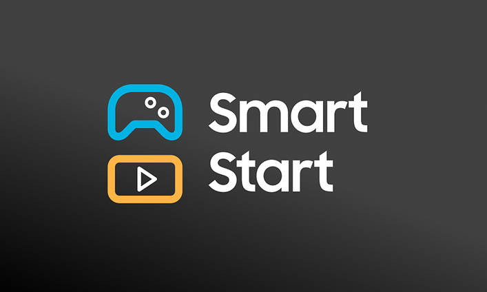 Billede med teksten "Smart Start" og ikoner for video og spil